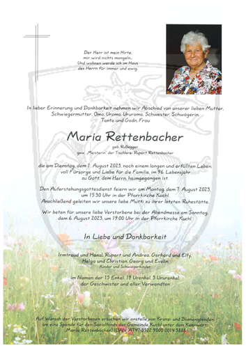 Rettenbacher Maria + 01.08.2023