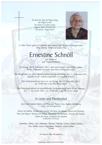 Parte Ernestine Schnöll + 05.11.2021