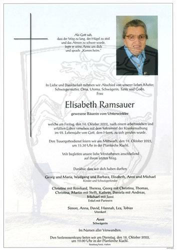 Ramsauer Elisabeth + 14.10.2022